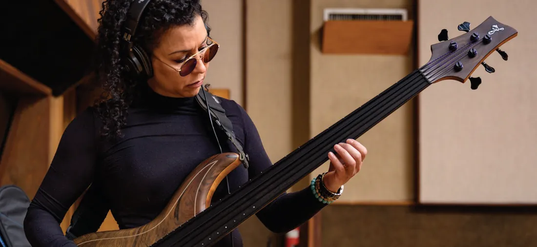 Bass player performing